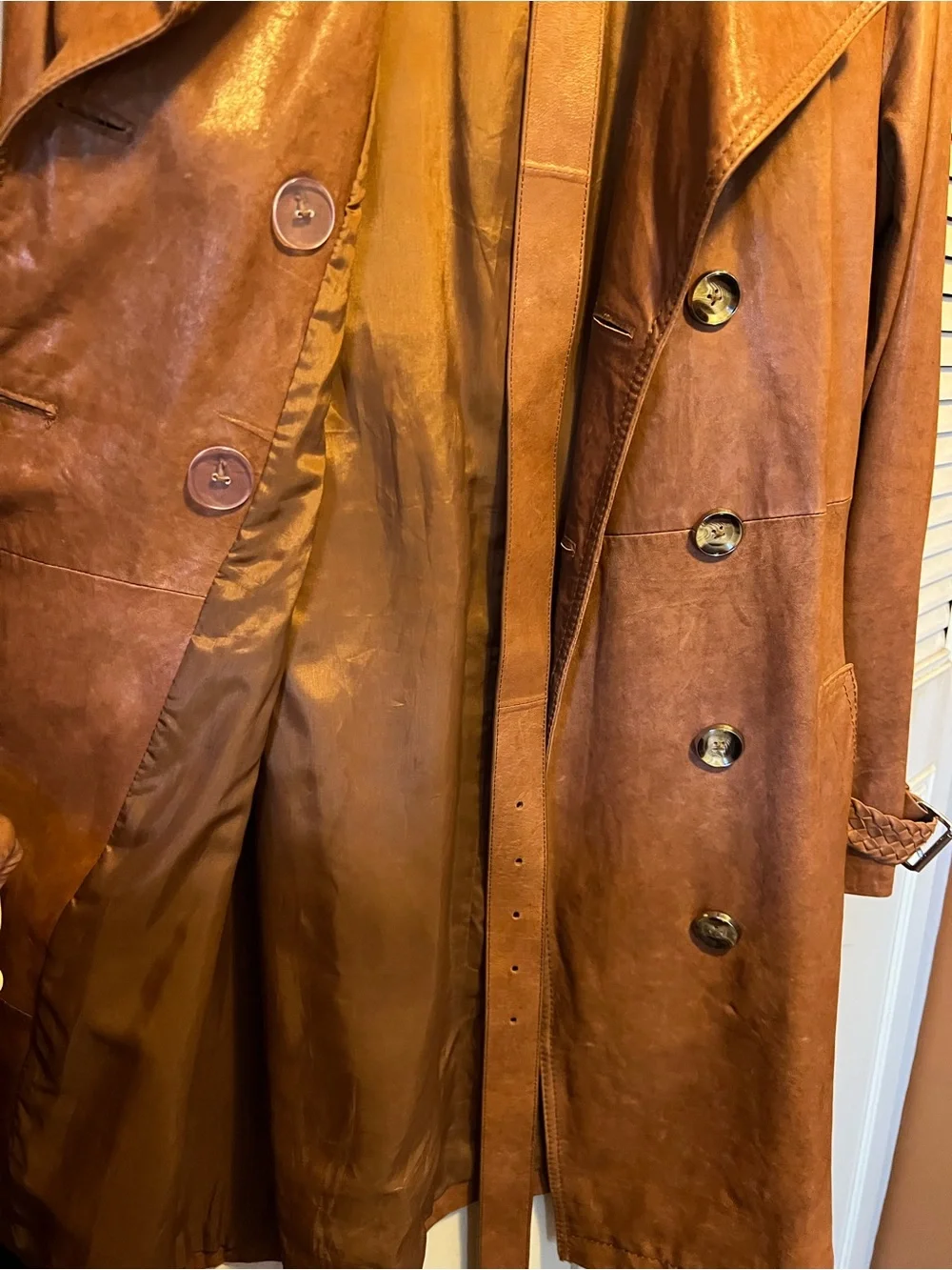 Michael Kors Leather Trench Coat - Brown Double-Breasted Belted Jacket